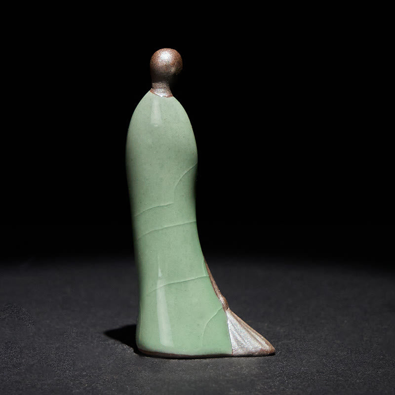 Estatua de cerámica de Buddha Stones, pequeño monje barrendero sin forma, decoración del hogar, 3,5 x 1,5 x 7 cm - image 4