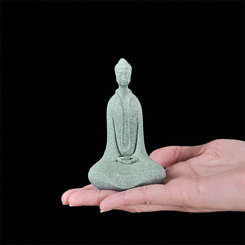 Estatua de Buddha Stones de meditación de arenisca, figura de Buda, decoración de escritorio, 6 x 4,5 x 9,5 cm - image 5
