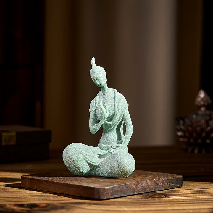 Estatua de Buddha Stones escuchando, arenisca, decoración del hogar, 6,5 x 5,5 x 9,5 cm - image 2