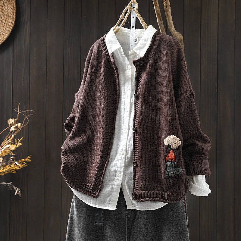 Cárdigan de manga larga para mujer, de algodón, con botones y estampado de figuras de patchwork con Buddha Stones. - SaddleBrown - US4-6, UK/AU8-10, EU36-38 (F) - image 14