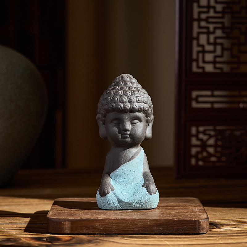 Buddha Stones, diseño del símbolo de Buda Tathagata, decoración de escritorio de arcilla púrpura Serenity - Buda azul 4*4*8,5 cm - image 7