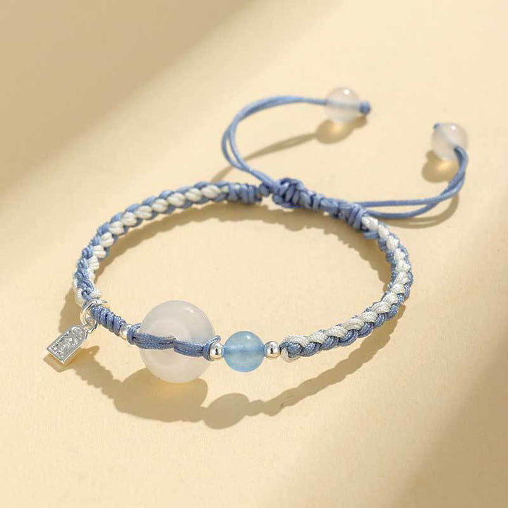 Pulsera de la suerte con hebilla de la paz de ágata aventurina verde y Buddha Stones - Cordón azul de ágata blanca (circunferencia de la muñeca: 14-18 cm) - image 15