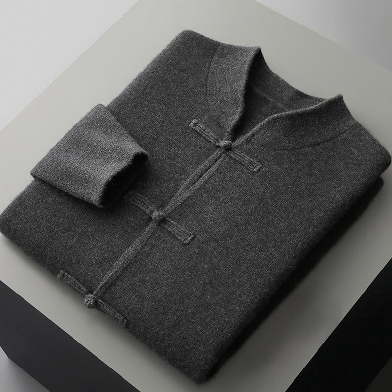 Suéter de lana de manga larga para hombre, color liso, con botones de rana chinos y Buddha Stones ( invierno). - image 17