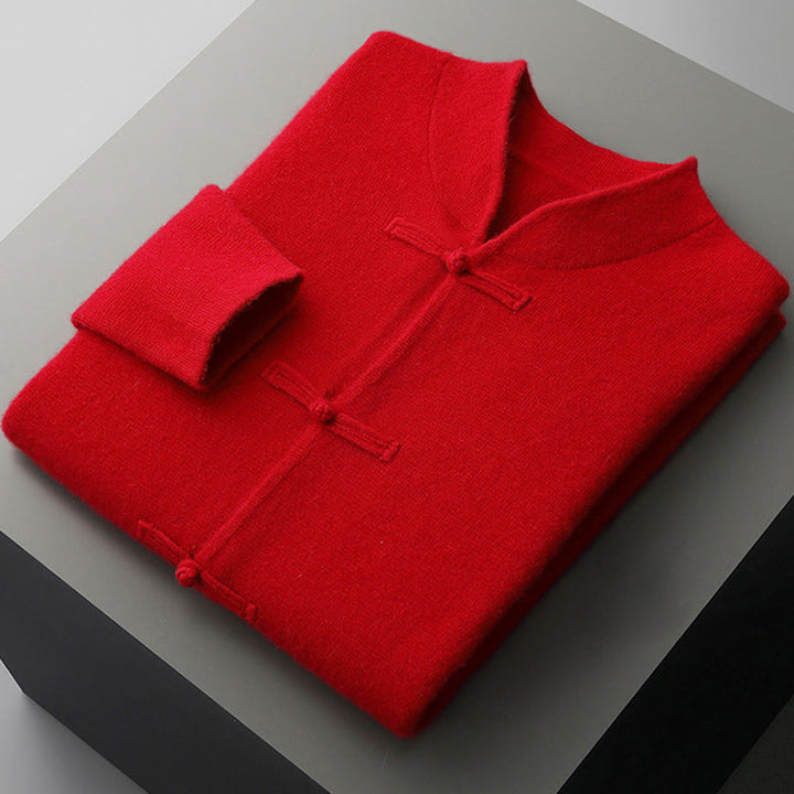 Suéter de lana de manga larga para hombre, color liso, con botones de rana chinos y Buddha Stones ( invierno). - image 7