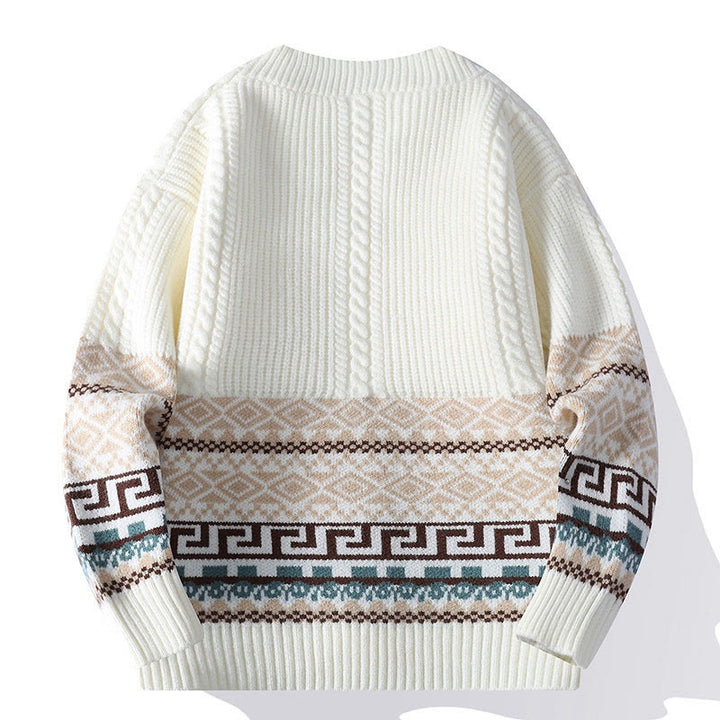 Jersey de punto étnico de manga larga para hombre con estampado de Buddha Stones y diseño jacquard, con bolsillos. - image 1