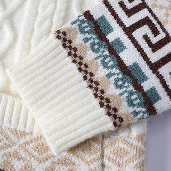 Suéter de punto étnico de manga larga para hombre con bolsillos y estampado jacquard de Buddha Stones - image 5