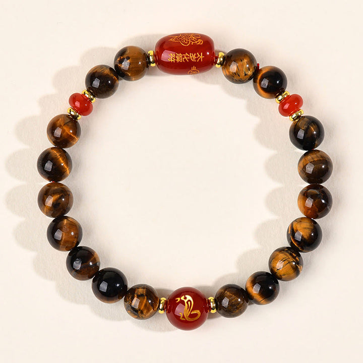 Pulsera protectora de ágata roja con ojo de tigre natural y Buddha Stones del zodiaco chino (12 unidades). - 8 mm (circunferencia de la muñeca 14-16 cm) - Serpiente - image 12