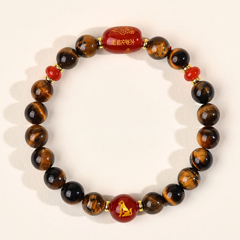 Pulsera protectora de ágata roja con ojo de tigre natural y Buddha Stones del zodiaco chino (12 unidades). - 8 mm (circunferencia de la muñeca 14-16 cm) - Perro - image 18