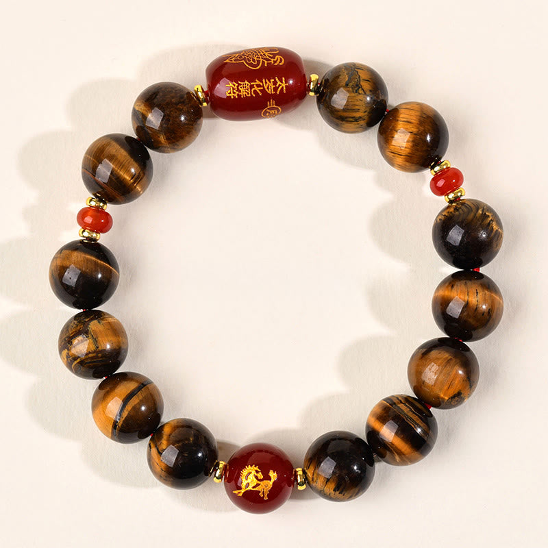 Pulsera protectora de ágata roja con ojo de tigre natural y Buddha Stones del zodiaco chino (12 unidades). - 12 mm (circunferencia de la muñeca 17-18 cm) - Caballo - image 39