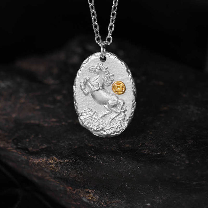 Collar con colgante de la prosperidad, de plata de ley 999, Buddha Stones , Año del Caballo, con cadena de plata de ley 925. - image 1