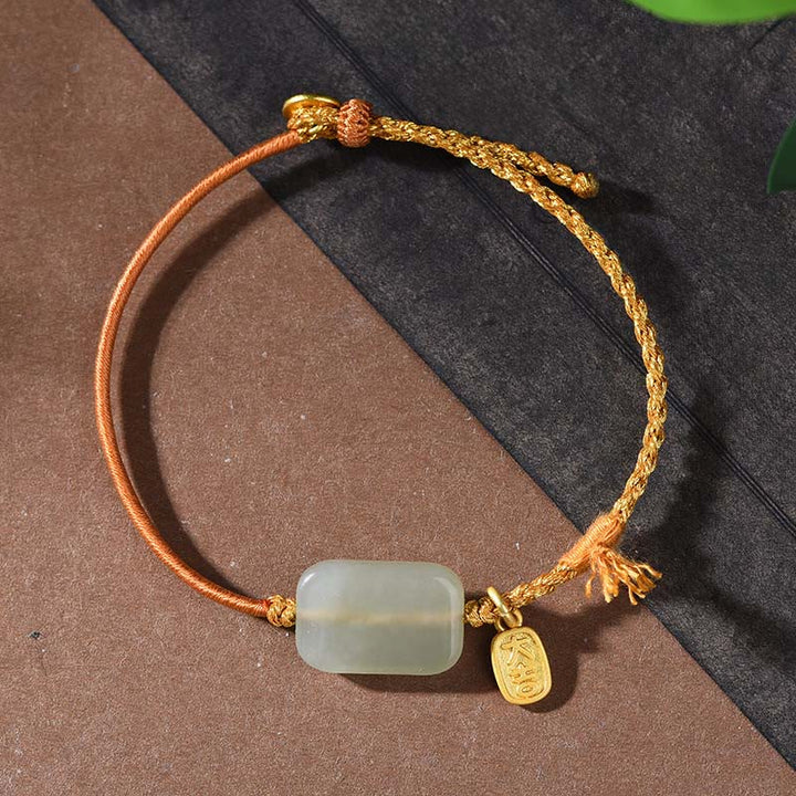 Pulsera de la prosperidad de jade Hetian y Buddha Stones en plata de ley 925 - Jade Hetian y cordón amarillo (circunferencia de la muñeca: 15-18 cm) - image 5