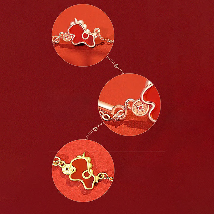 Colgante de plata de ley 925 con dije de moneda del Año del Caballo y Buddha Stones, con ágata roja. - image 13