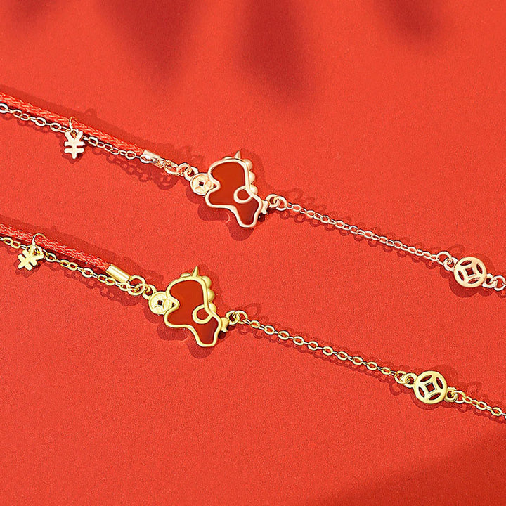 Pendientes asimétricos de protección con moneda de plata de ley 925 y Buddha Stones , con ágata roja, año del caballo. - image 13