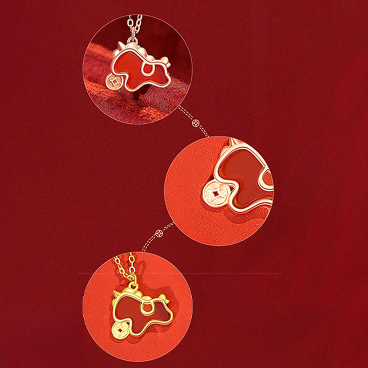 Pendientes asimétricos de protección con moneda de plata de ley 925 y Buddha Stones , con ágata roja, año del caballo. - image 20