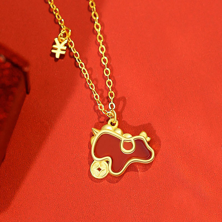 Pendientes asimétricos de protección con moneda de plata de ley 925 y Buddha Stones , con ágata roja, año del caballo. - Collar del caballo dorado - image 19