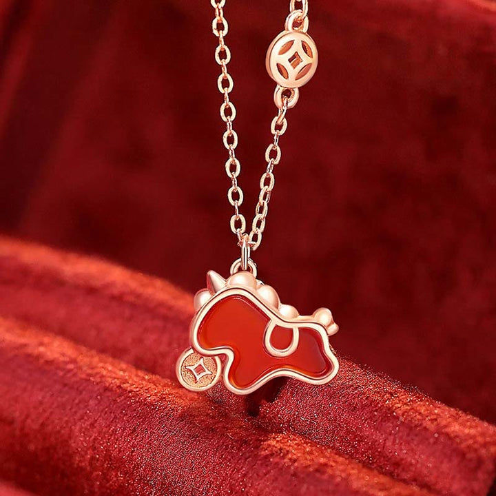 Pendientes asimétricos de protección con moneda de plata de ley 925 y Buddha Stones , con ágata roja, año del caballo. - Collar de caballo - image 16