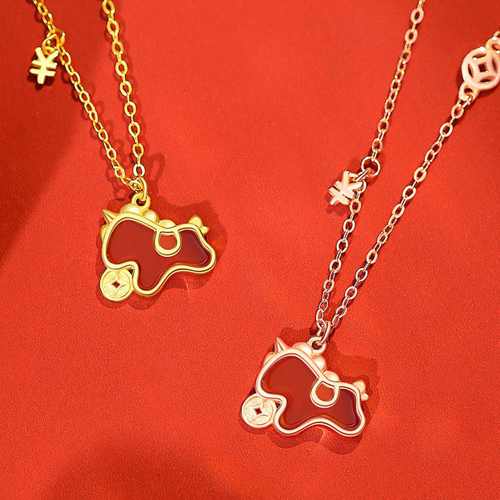 Colgante de plata de ley 925 con dije de moneda del Año del Caballo y Buddha Stones, con ágata roja. - image 6