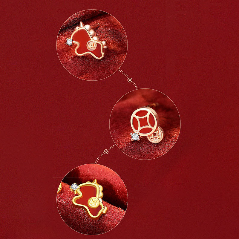 Pendientes asimétricos de protección con moneda de plata de ley 925 y Buddha Stones , con ágata roja, año del caballo. - image 9