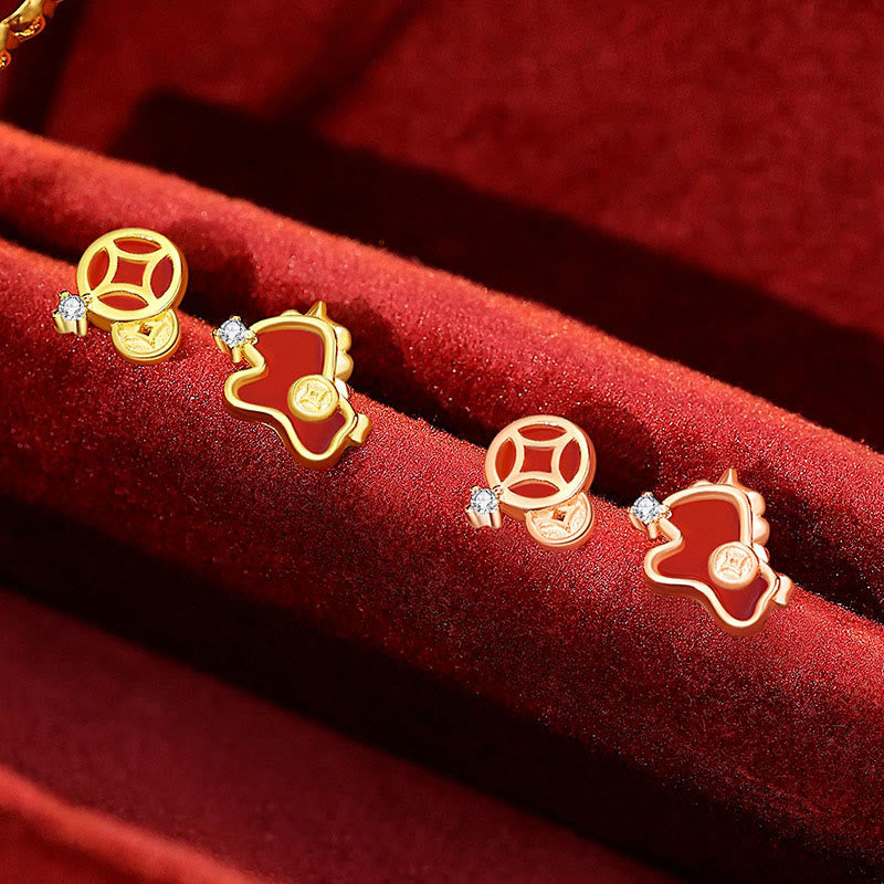 Pendientes asimétricos de protección con moneda de plata de ley 925 y Buddha Stones , con ágata roja, año del caballo. - image 8