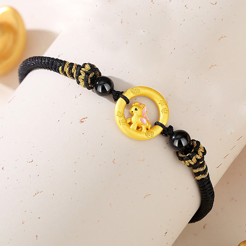 Pulsera de pareja con hebilla de equilibrio y Buddha Stones en plata de ley 925, año del caballo. - Pulsera de hilo negro de caballo - image 1