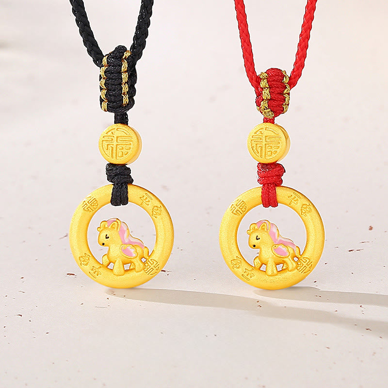 Collar con colgante de la suerte con hebilla de la paz y el personaje Fu, de plata de ley 925 con Buddha Stones y símbolo del Año del Caballo. - image 0