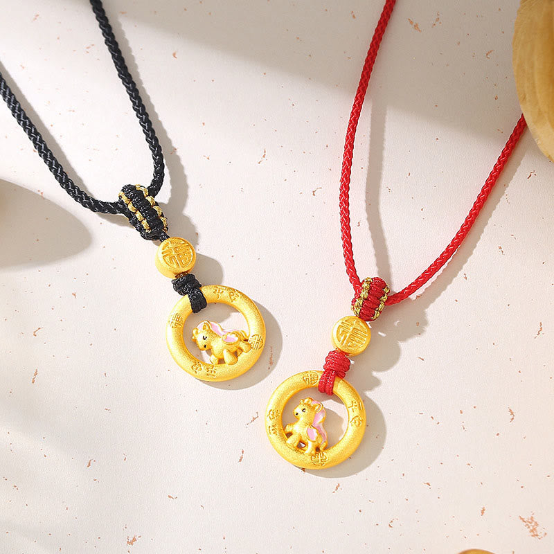 Collar con colgante de la suerte con hebilla de la paz y el personaje Fu, de plata de ley 925 con Buddha Stones y símbolo del Año del Caballo. - image 11