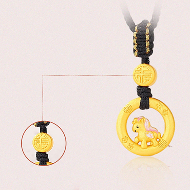 Collar con colgante de la suerte con hebilla de la paz y el personaje Fu, de plata de ley 925 con Buddha Stones y símbolo del Año del Caballo. - image 2