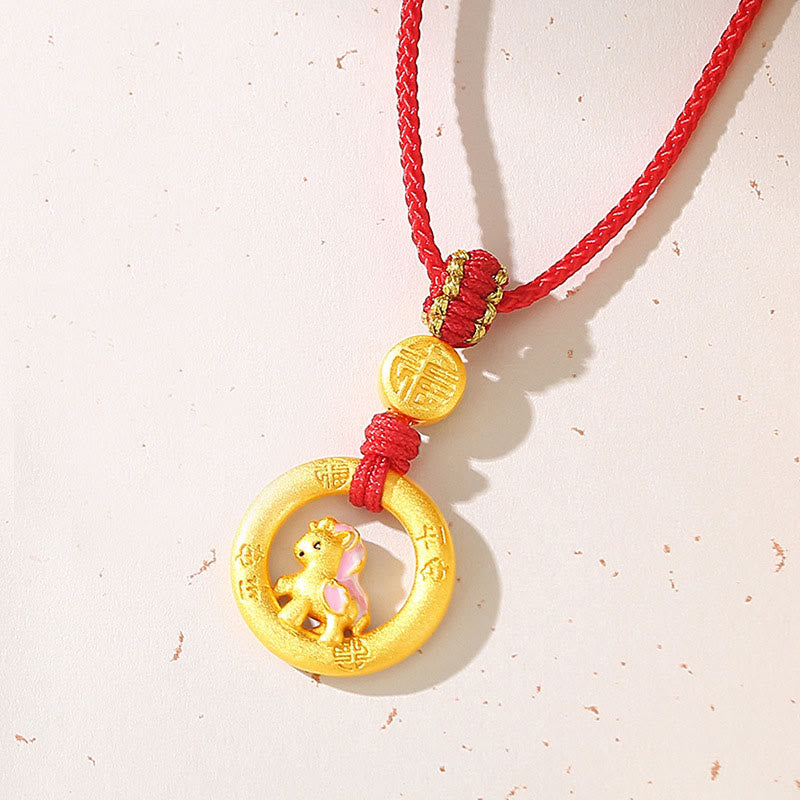 Collar con colgante de la suerte con hebilla de la paz y el personaje Fu, de plata de ley 925 con Buddha Stones y símbolo del Año del Caballo. - Collar de hilo rojo con caballo - image 8