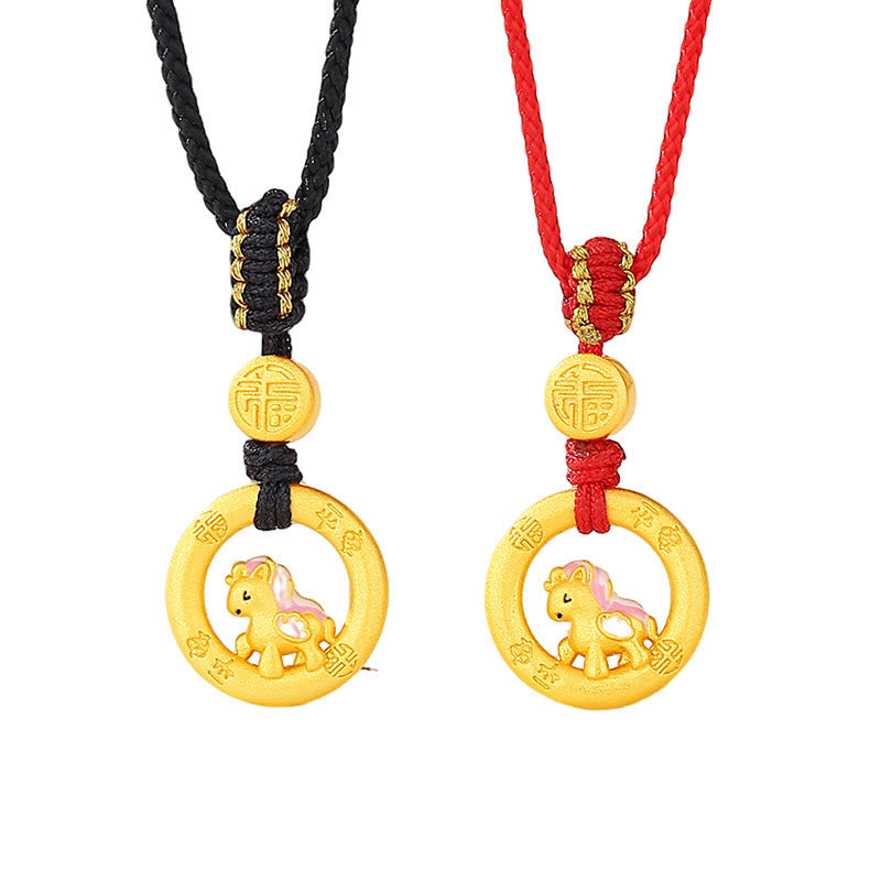 Collar con colgante de la suerte con hebilla de la paz y el personaje Fu, de plata de ley 925 con Buddha Stones y símbolo del Año del Caballo. - image 13