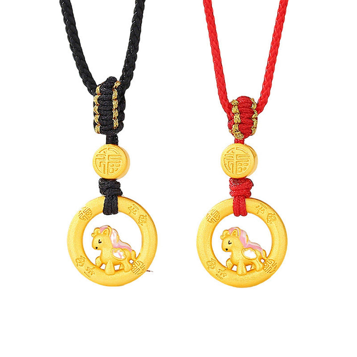 Collar con colgante de la suerte con hebilla de la paz y el personaje Fu, de plata de ley 925 con Buddha Stones y símbolo del Año del Caballo. - image 13