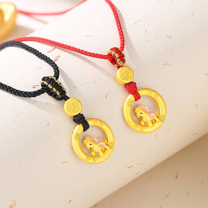 Collar con colgante de la suerte con hebilla de la paz y el personaje Fu, de plata de ley 925 con Buddha Stones y símbolo del Año del Caballo. - image 12