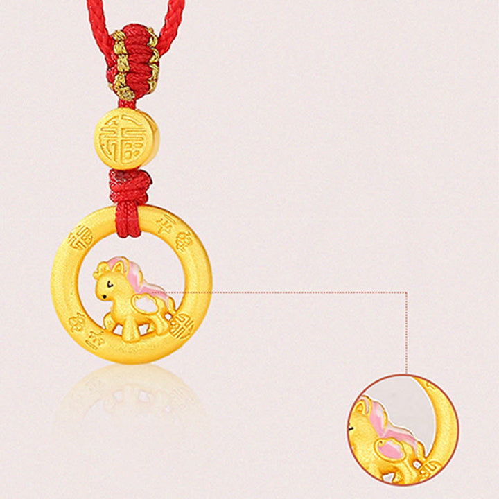 Collar con colgante de la suerte con hebilla de la paz y el personaje Fu, de plata de ley 925 con Buddha Stones y símbolo del Año del Caballo. - image 9