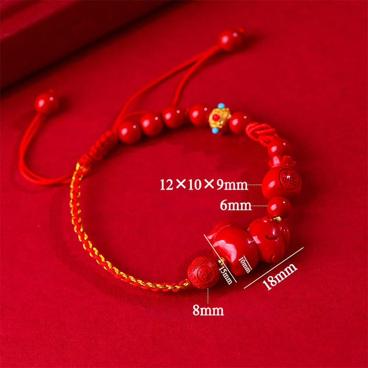 Pulsera de la suerte con forma de bolsa, símbolo de Fu , con Buddha Stones del Año del Caballo y cinabrio natural. - image 6