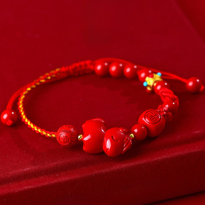 Pulsera de la suerte con forma de bolsa, símbolo de Fu , con Buddha Stones del Año del Caballo y cinabrio natural. - image 1
