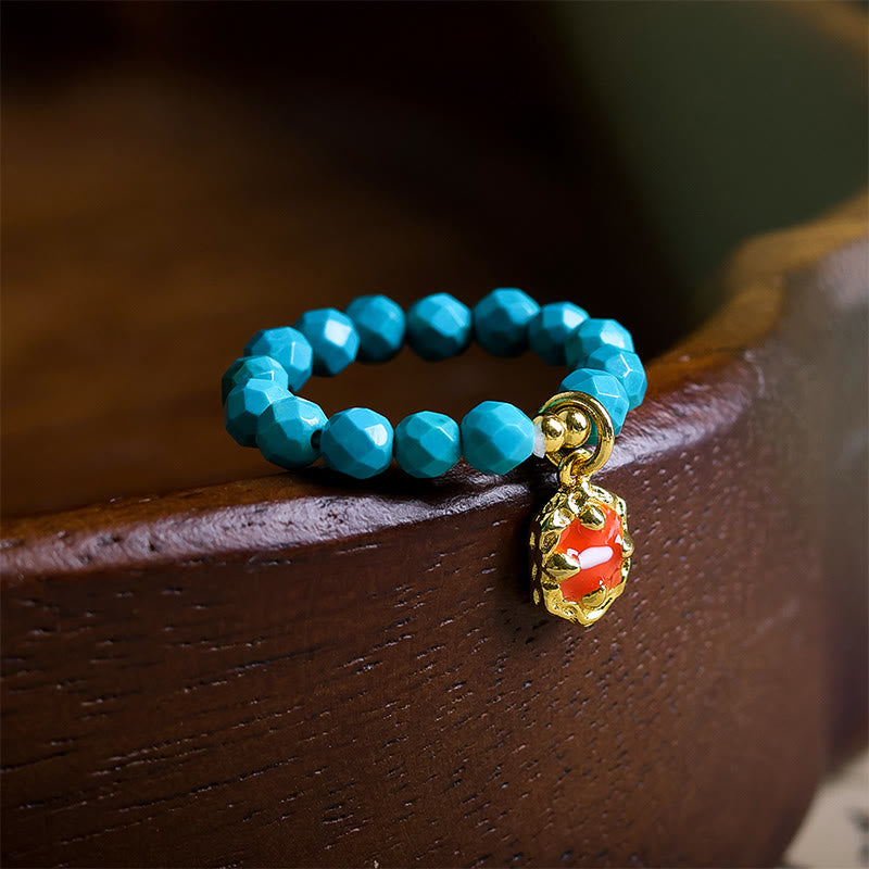 Anillo elástico de alta resistencia con diseño de cuentas facetadas de turquesa ultrafinas de 4 mm de Buddha Stones - Turquesa (Cuerda elástica) - image 0