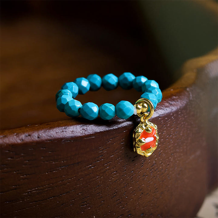 Anillo elástico de alta resistencia con diseño de cuentas facetadas de turquesa ultrafinas de 4 mm de Buddha Stones - Turquesa (Cuerda elástica) - image 0
