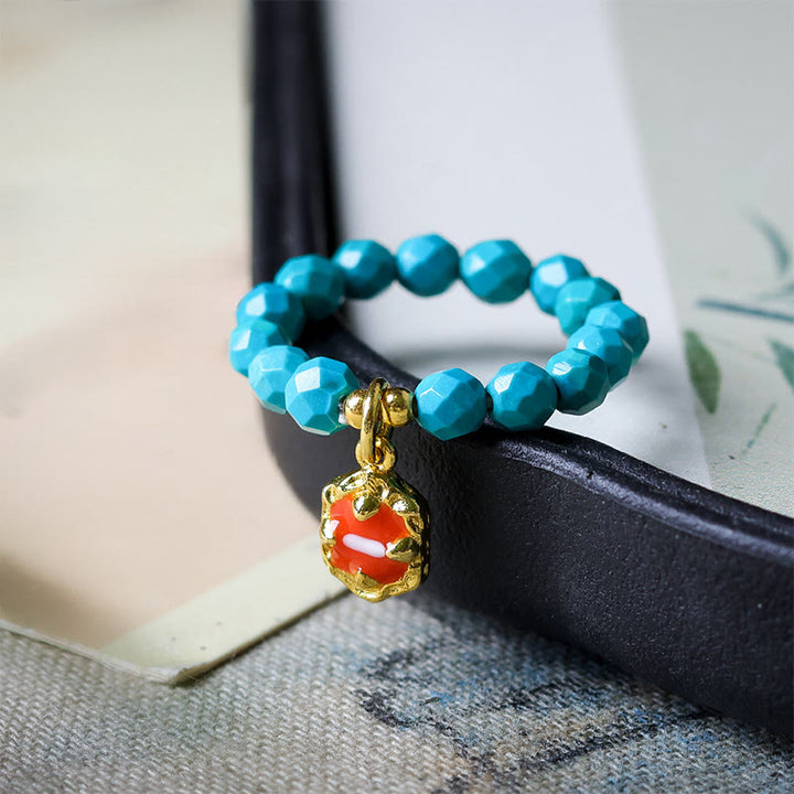 Anillo elástico de alta resistencia con diseño de cuentas facetadas de turquesa ultrafinas de 4 mm de Buddha Stones - image 1