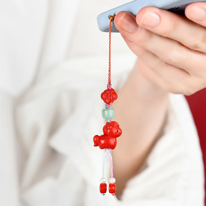 Buddha Stones Año del Caballo Cinabrio Natural Carácter Fu Decoración Colgante para Teléfono - image 4