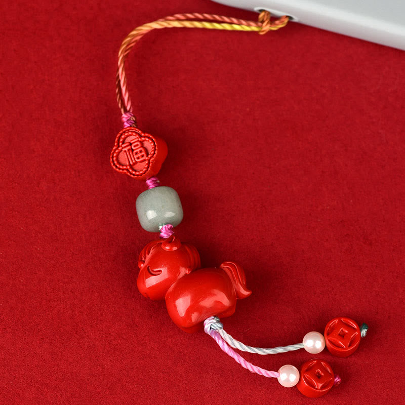 Buddha Stones Año del Caballo Cinabrio Natural Carácter Fu Decoración Colgante para Teléfono - image 2