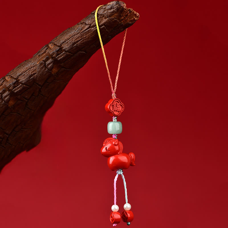 Buddha Stones Año del Caballo Cinabrio Natural Carácter Fu Decoración Colgante para Teléfono - image 3