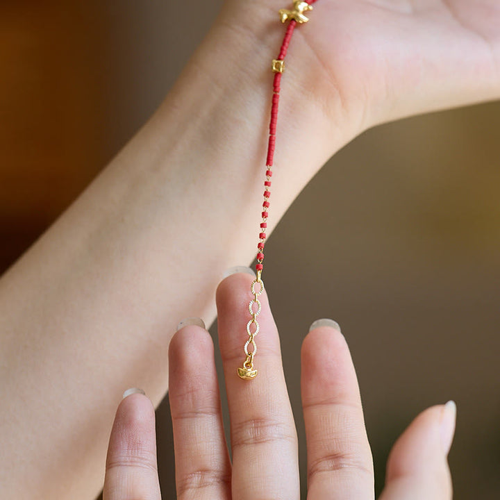 Pulsera de la prosperidad con cristales Liuli rojos del Año del Caballo y plata de ley 925 bañada en oro con Buddha Stones - image 4
