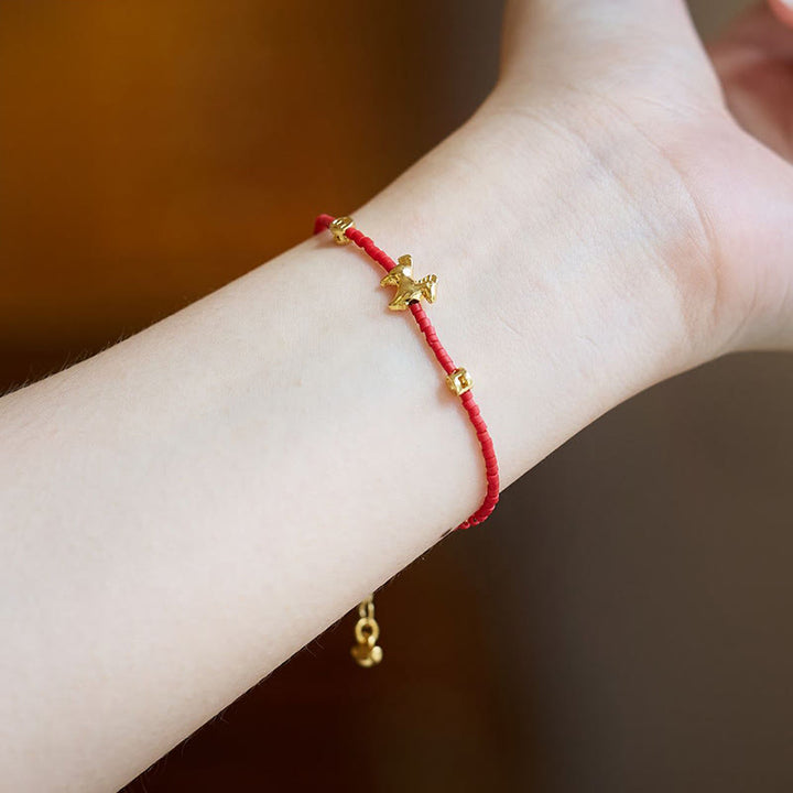 Pulsera de la prosperidad con cristales Liuli rojos del Año del Caballo y plata de ley 925 bañada en oro con Buddha Stones - image 6
