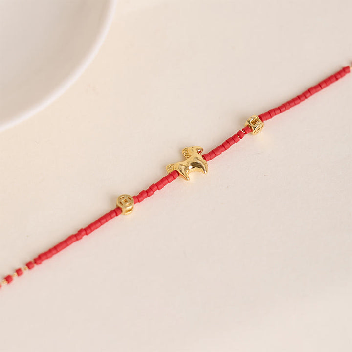 Pulsera de la prosperidad con cristales Liuli rojos del Año del Caballo y plata de ley 925 bañada en oro con Buddha Stones - image 2