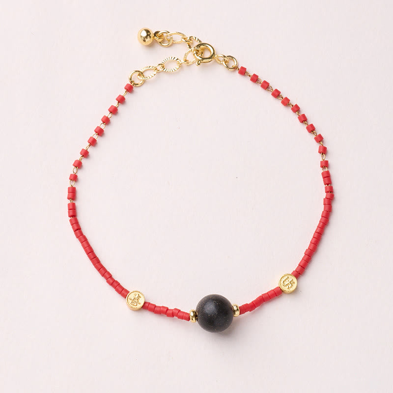 Pulsera de la prosperidad de Buda con Buddha Stones, chapada en oro y plata de ley 925, año del caballo, cristal Liuli rojo. - Pulsera de cuentas negras - image 17