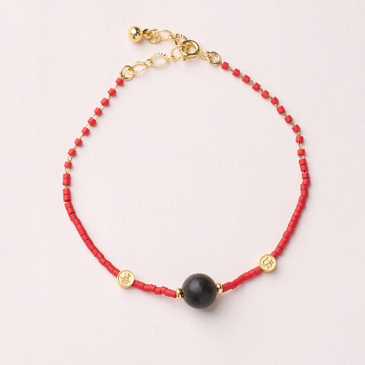 Pulsera de la prosperidad de Buda con Buddha Stones, chapada en oro y plata de ley 925, año del caballo, cristal Liuli rojo. - Pulsera de cuentas negras - image 17