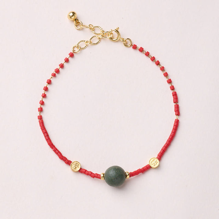 Pulsera de la prosperidad de Buda con Buddha Stones, chapada en oro y plata de ley 925, año del caballo, cristal Liuli rojo. - Pulsera de cuentas verde oscuro - image 16