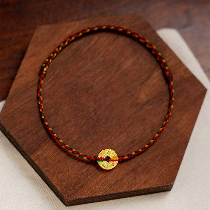 Pulsera tobillera ajustable con dije de monedas de cobre hechas a mano con Buddha Stones y cordón trenzado. - image 4