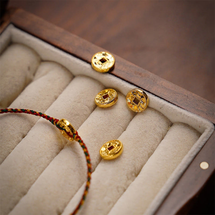 Pulsera tobillera ajustable con dije de monedas de cobre hechas a mano con Buddha Stones y cordón trenzado. - image 7