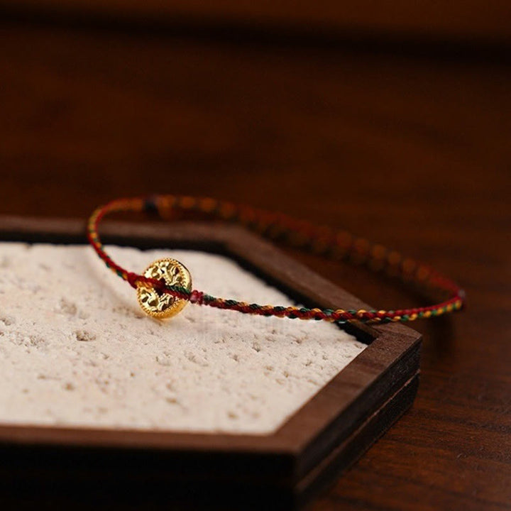 Pulsera tobillera ajustable con dije de monedas de cobre hechas a mano con Buddha Stones y cordón trenzado. - image 1