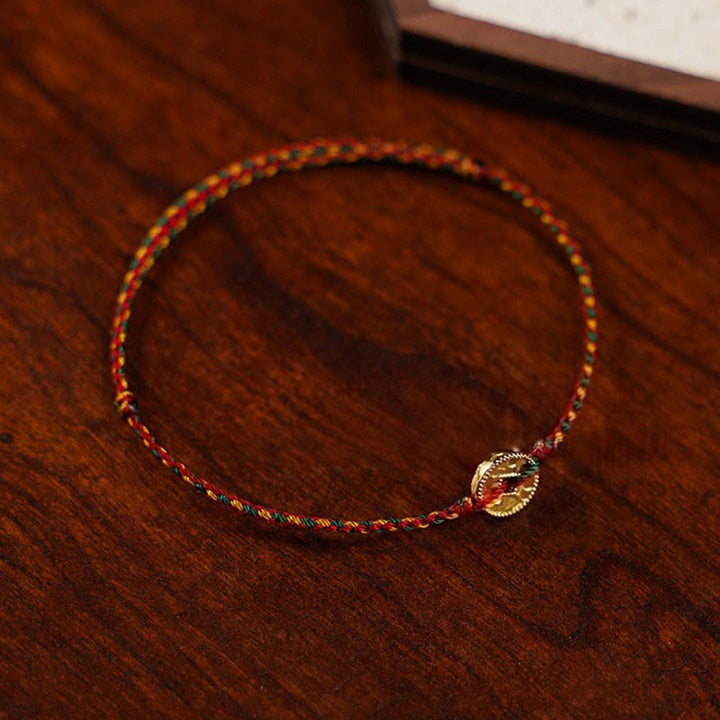 Pulsera tobillera ajustable con dije de monedas de cobre hechas a mano con Buddha Stones y cordón trenzado. - image 3